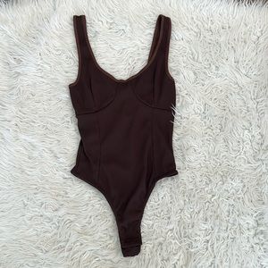 PLT Brown ribbed bodysuit